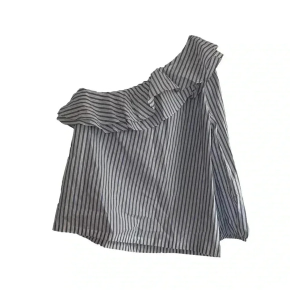 J Crew Striped Blue and White One Sleeve Top Size 2 NWT - Picture 2 of 3